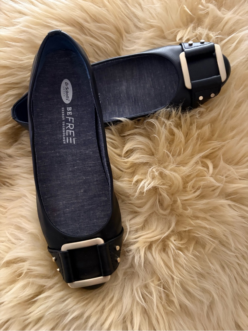 Dr. Scholl's Black Ballet Flats with Cream Buckle